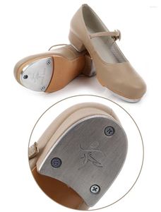 Chaussures de danse Couleur beige robinet pour filles femmes bas talon brevet cuir complet sole jazz étape boucle les enfants 23-42