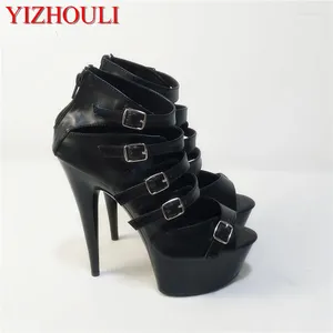 Chaussures de danse noire noire princesse sexy 15 cm Peep-Toe Toe High-toed Dinner Show Cree-Up Appeal pour les femmes