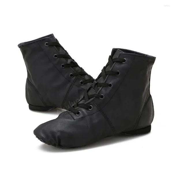 Zapatos de baile negros de PU Jazz para niños y adultos, zapatillas altas/bajas, botas con suela de ante vacuno para niñas y mujeres DS110