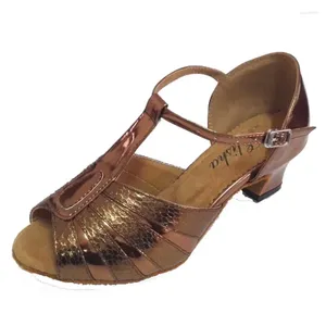Chaussures de danse Bronze Latin Shoe for Women personnalisé Lady Socials Party Open Toe Salsa