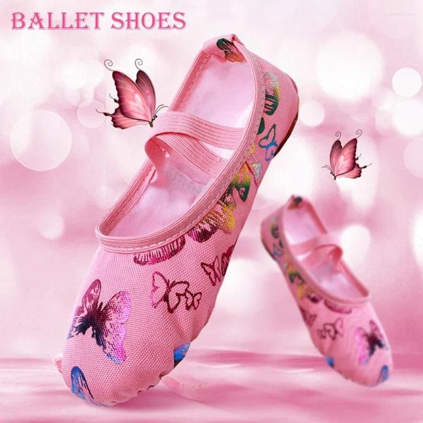 Zapatos de baile para niños practicar bailarina mujer chicas ballet lienzo mariposa suela suave zapatillas