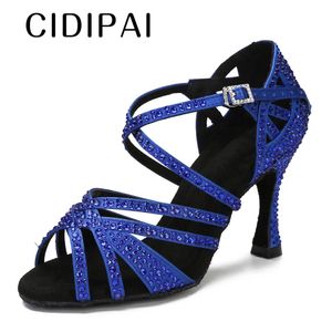 Chaussures danse CIDIPAI chaussures de danse en Satin de soie femmes strass bleu chaussures de danse latine fond souple chaussures de danse de salon Tango sandales de fête 231205