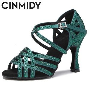 Dansschoenen Cinmidy Blue Latin Dance Shoes Women Ballroom Party Shoes Soft Bottom Salsa Performance Shoes voor Dancing Women's Sandals Green 230518