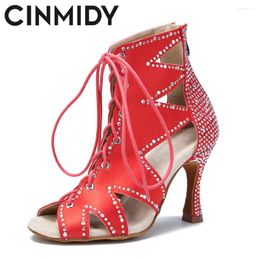 Chaussures de danse Cinmidy Bottes de fête noire latine pour femmes sexy talons hauts High Ladies Ballroom Dancing Red