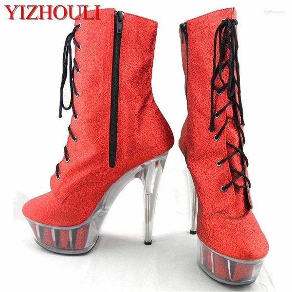 Chaussures de danse Classic 15 cm Talons sexy rond Soume épaisses Boots de la cheville 6 pouces Crystal Stage