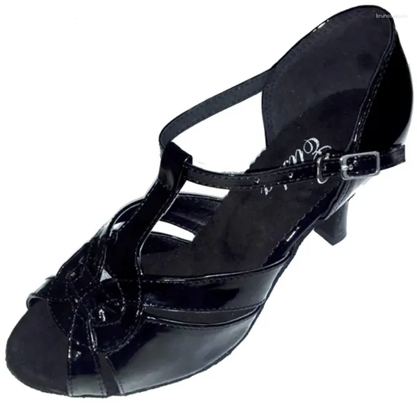 Zapatos de baile con tacón personalizado y correa en T para mujer, Color negro, Salsa latina, punta abierta, fiesta social, zapato de baile profesional