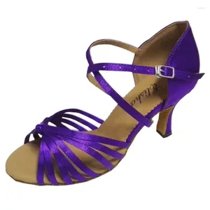 Chaussures de danse talon personnalisé femme fille Salsa latine salle de bal fête sandales à bout ouvert soirée sociale chaussure de danse violette