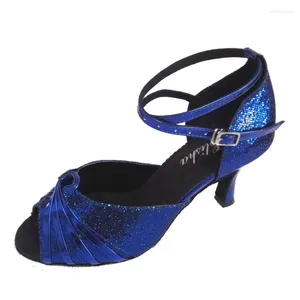 Chaussures de danse talon personnalisé femmes bleu Royal paillettes Salsa latine bout ouvert salle de bal soirée soirée chaussures de danse sociale