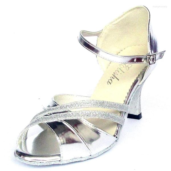 Chaussures de danse talon personnalisé femmes Salsa latine bout ouvert salle de bal fête semelle souple soirée mariage argent chaussure de danse