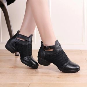 Dansschoenen dansen 8011 eerste laag koehide dames zachte bodem toename gesp buckle Sailor Square Summer Net