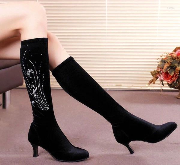 Chaussures de danse diamant bottes véritable noir femmes Communication carré latin marins Tube juste danse chaussure femme