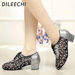 Chaussures de danse DILEECHI adulte femme latine printemps et été maille amitié carré fond souple à talons bas