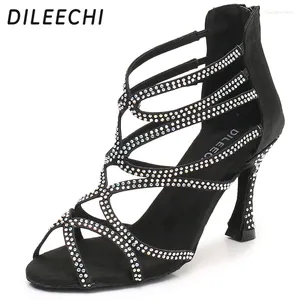 Chaussures de danse Dileechi Satin Satin strass latines Strap Salsa Party Ballroom Dancing High Cuba Talon 9cm