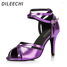 Chaussures de danse DILEECHI bleu violet Serpentine PU Latin adulte femme salle de bal danse semelle souple Salsa carré