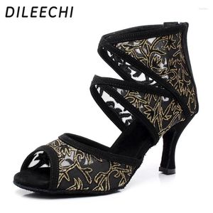Dansschoenen Dileechi Brand Dames Black Mesh Latin Adult High Heels Ballroom Dancing Boots Aangepaste andere