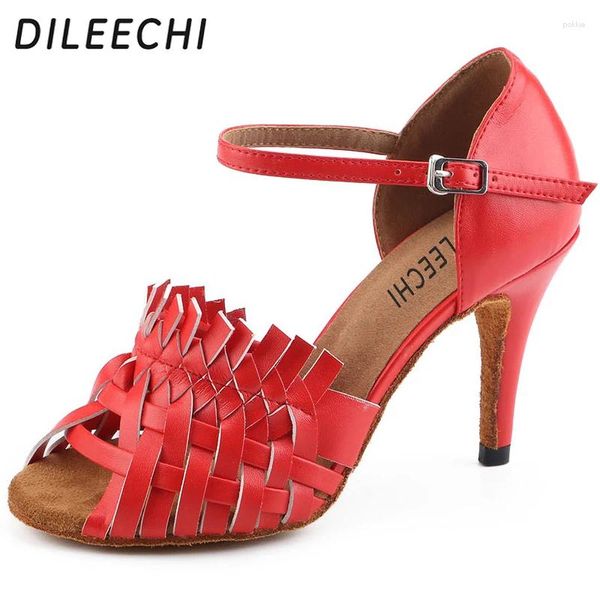 Chaussures de danse dileechi en cuir authentique adulte féminin carré latin sandales talon 85 mm