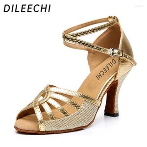 Chaussures de danse Dileechi Golden latin femelle adulte talon haut 8 cm carré Sandales de danse d'été Soft Bottom