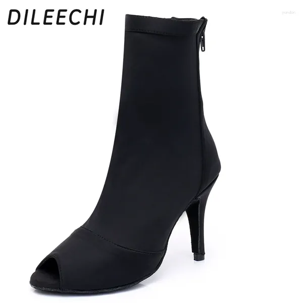 Zapatos de baile Dileechi Velvet Botas Latinas Mujeres Mujeres Black Stretch Party Salsa Boda Boda Baile Baile de tacón alto SUMPLE