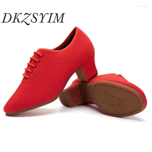 Zapatos de baile Dkzsyim Lace-Up Women Latin Ballroom Black Teaching Heel 3.5/5cm Rojo Oxford interior/aire libre