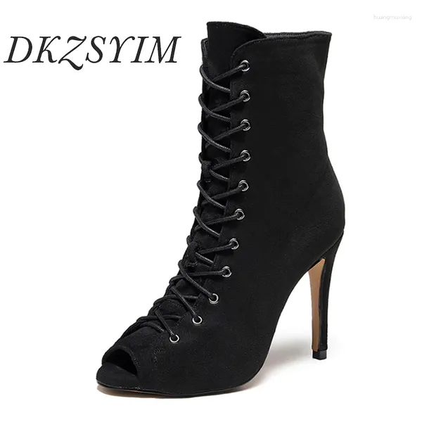 Chaussures de danse DKZSYIM femme printemps/automne daim bottes latines talons hauts pôle pour femmes salle de bal fête talons aiguilles Sexy