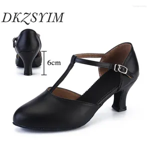 Chaussures de danse dkzsyim femmes en cuir latin noir fond doux modernetango talon de danse 6cm salsa chaussure salsa