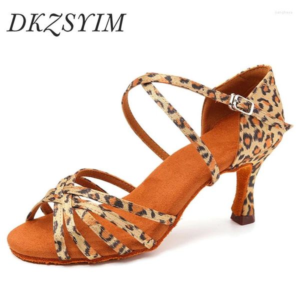 Chaussures de danse dkzsyim femmes latin léopard imprimé dame douce à talon 5cm / 7cm filles salsa salle de bal