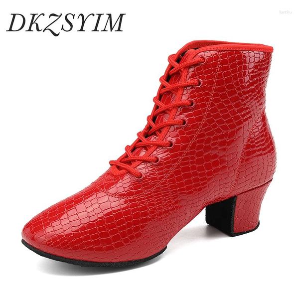 Chaussures de danse dkzsyim femmes latin bottes courtes de la salle de bal jazz moderne lacet up danse red noire sportives baskets