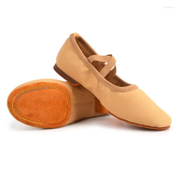 Zapatos de baile Femeninos sin cordones de la banda elástica de la banda elástica lienzo superior de cuero suave ballet 1 cm tacón nuestro uso de jazz