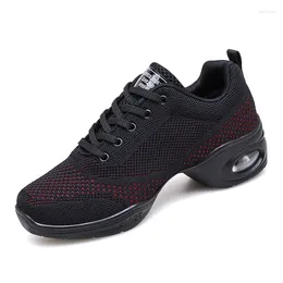 Chaussures de danse Dudeli modernes baskets de jazz femmes Femmes en maille respirante Lace Up Pratique de danse Amortinement Lightweight Fitness Trainers