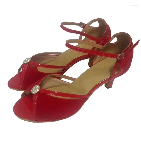 Chaussures de danse Elisha Talon Personnalisable Femme Rouge Salsa Latin Salle de Bal Bout Ouvert Fête avec Boucle