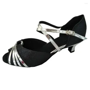 Chaussures de danse Elisha talon personnalisé noir argent femmes Salsa sandales latines bout ouvert fête sociale chaussure de soirée professionnelle