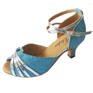 Chaussures de danse Elisha talon personnalisé talon féminin bleu / argent salsa latin orteil ouvert de salon de bal de la salle de bal.