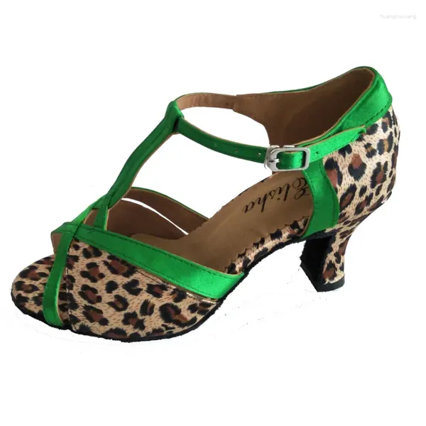 Zapatos de baile Eliseo Zapato Tacón personalizado Correa en T Mujer Leopardo Color Salsa latina Punta abierta Fiesta