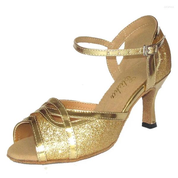 Chaussures de danse Elisha Shoe personnalisée talon Femmes Salsa Latin Sandales Open Toe Dancing Party Ballroom Gold