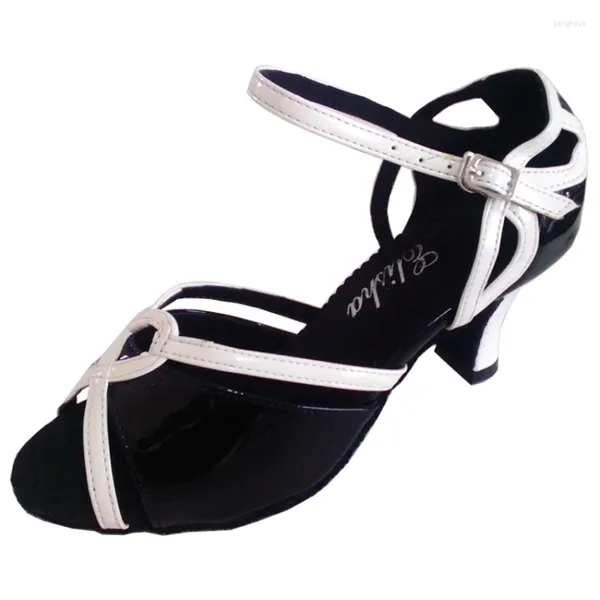 Chaussures de danse Elisha Shoe personnalisée talon Femmes Salsa Latin Open Toe Ballroom Party Soft Sole Black / White Dancing