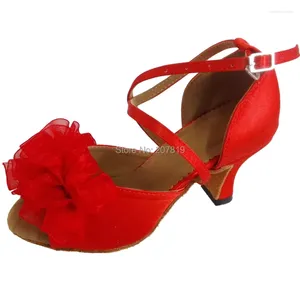 Chaussures de danse chaussure Elisha avec des fleurs talon personnalisé à bout ouvert salsa salsa fête des femmes en rouge