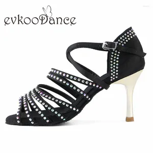 Chaussures De danse Evkoodance Customsize noir avec strass Zapatos De Baile 7 cm hauteur De talon Salsa confortable Evkoo-515