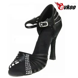 Chaussures de danse evkoodance bricolage femme danse latin taille US 4-12 10 cm talon de haut satin brun argent noir avec strass evkoo-443