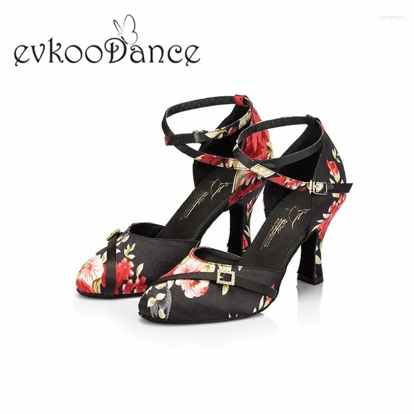 Zapatos de baile Evkoodance Altura del tacón de flores rojos de 6 cm Tamaño de hebilla de diamante US 4-12 Latín profesional para mujeres Evkoo-481