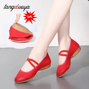 Chaussures de danse Factory Wholesale en stock Black Red Men Women Toile Stretch Toile Wear Jazz fermé Sole