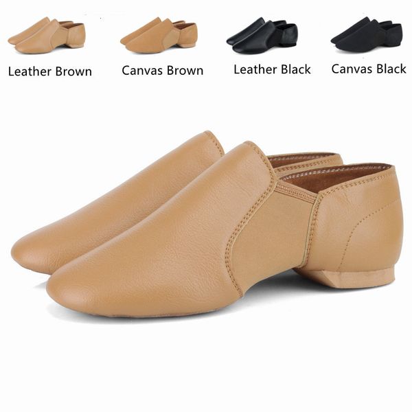 Zapatos de baile de cuero genuino/lona Jazz zapatos de baile Tan negro Twin Gore Slip On Jazz zapatos de gran tamaño zapatillas de baile para niñas mujeres 230729