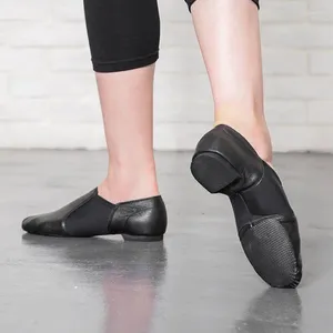 Chaussures de danse en cuir véritable glissade en cuir sur jazz pour femmes hommes exercice doux exercice chaussure hiphop danse baskets noire bronzage