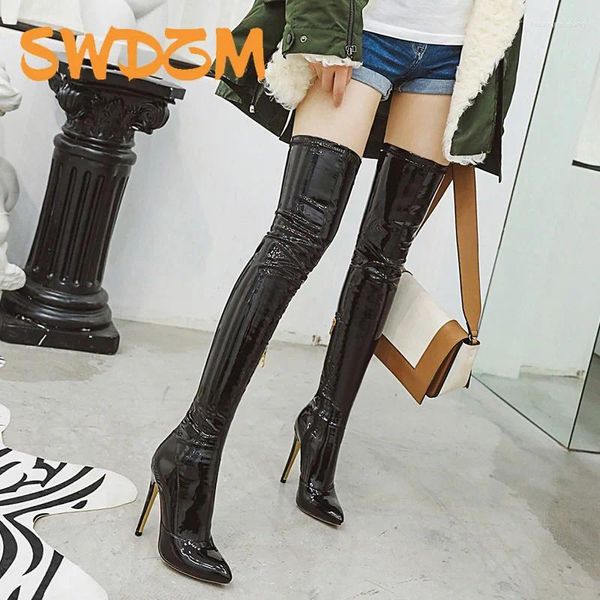 Dance Shoes's Sexy Thigh Boots High Boots Women Outumn Winterelastic Leather Over-the-Knee para tacones negros de gran tamaño