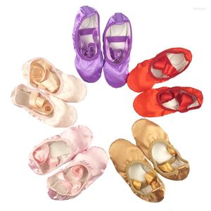 Dance Shoes Girls Ballet Satin Silk Flat Dancing Slippers para adultos Niños Niños Classicadas Sugubra Soft Sole Lea