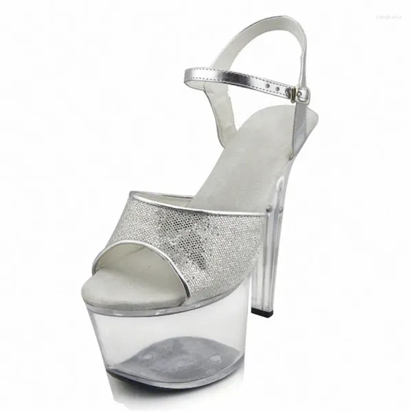 Zapatos de baile Glitter 17 cm Sandalias de baile de moda zapato de talla grande de 7 pulgadas Tacón alto Cristal sexy