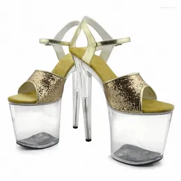 Dansschoenen prachtige goud/zilveren glitter hoge hakken 8 inch witte bloemen bruiloft helder platform kristal 20 cm