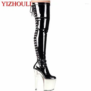 Zapatos de baile Plataforma de cristal de alta calidad Mujer Club nocturno Botas de rendimiento de tubo de acero 20 cm Tacos delgados Mujer