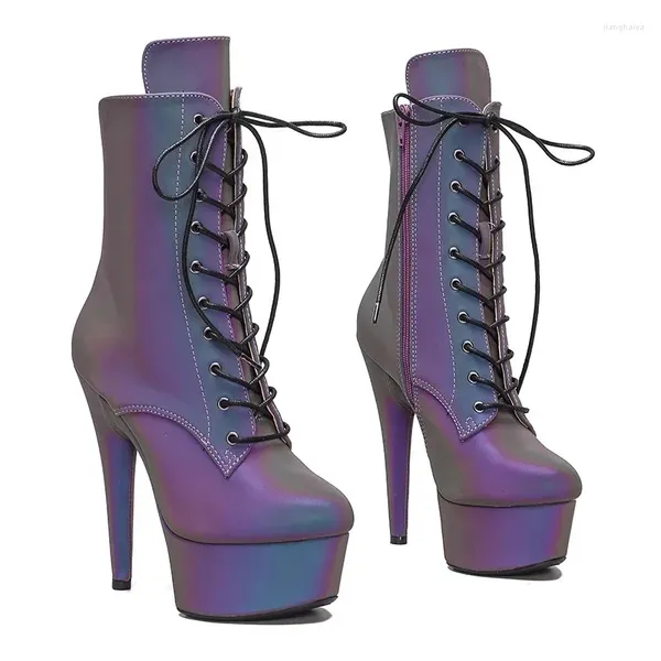 Chaussures de danse Holographic Light réfléchie PU Upper 15cm / 6 pouces pour la plate-forme féminine Talons hauts Boots modernes Pole 055