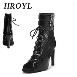 Dansschoenen Hroyl Ballroom Latin sexy holle mesh jazz sandalen vooraan veter achter zipper stiletto hoge hakken laarzen vrouwen