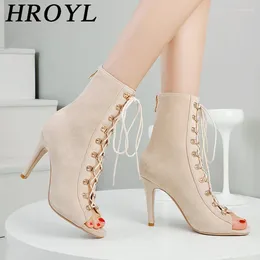 Dansschoenen Hroyl Ballroom Vrouwen zomer vis bill Suede sandalen Latijn vooraan veter op hoge hakken big-size 34-46